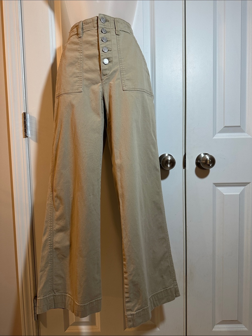GAP High-Waist Wide-Leg Button-Front Pants in Khaki